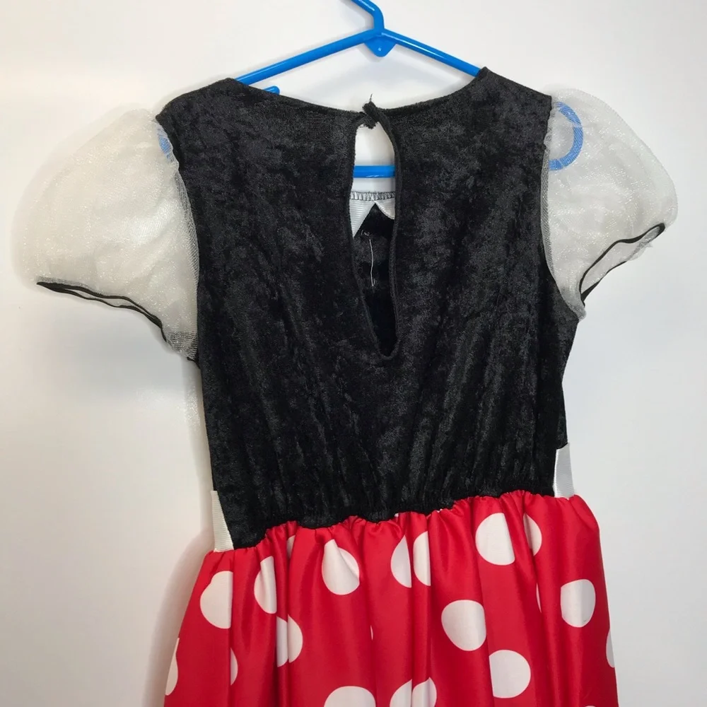 Disney Minnie Mouse dress red black white polka dot short mesh sleeves small